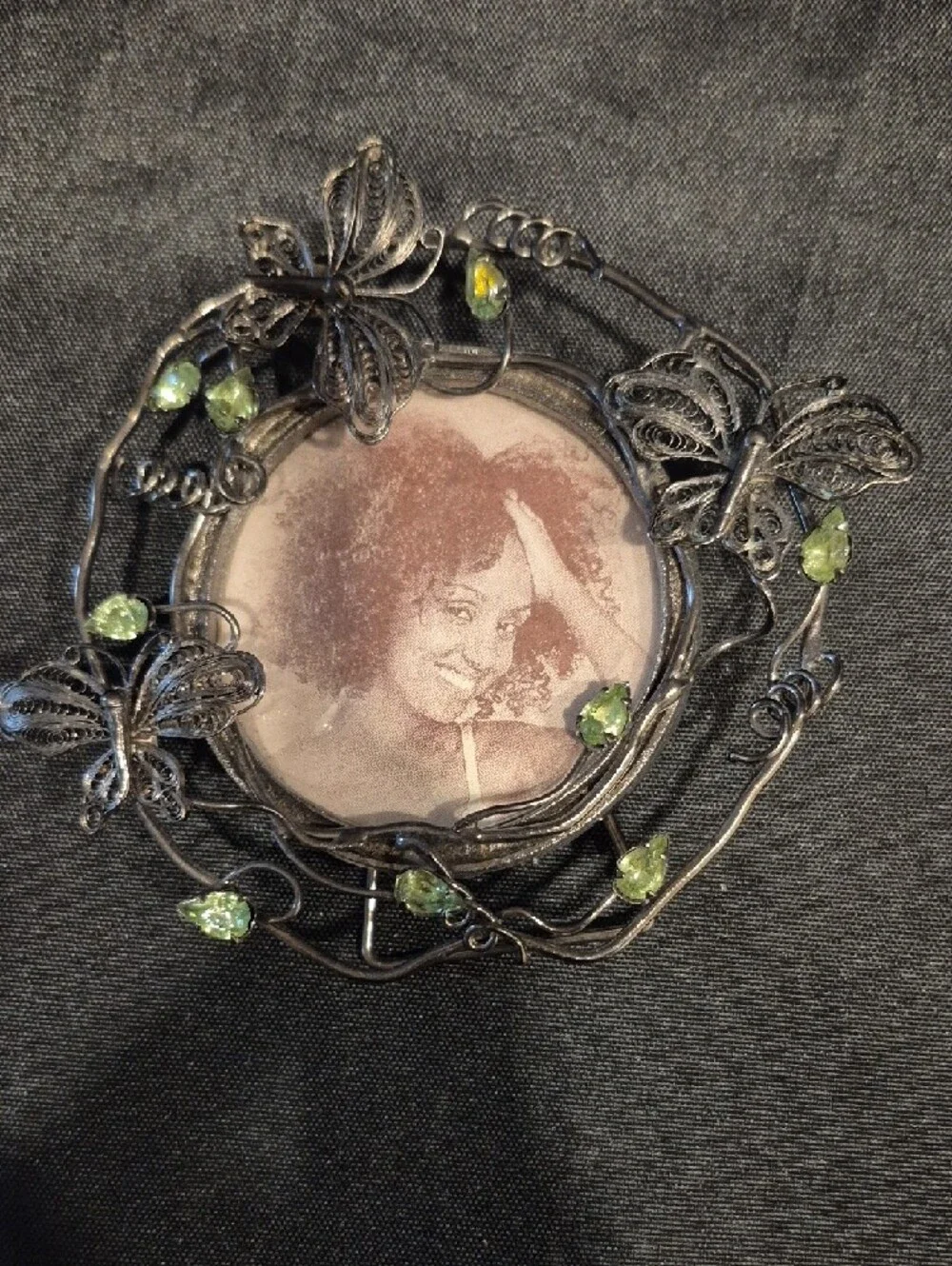 Delicate Butterfly Filigree 4x4 Frame with Light Green Accents Art Deco Vintage